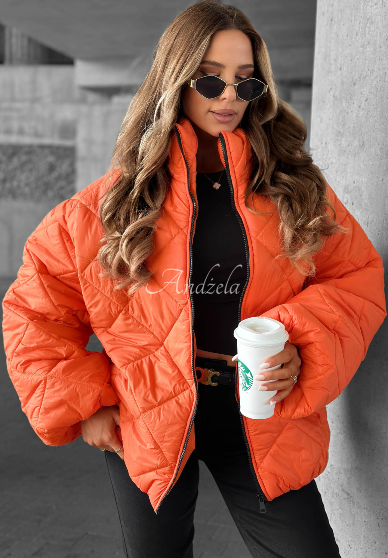 Krátka prešívaná bunda oversize Fall Favorites oranžová