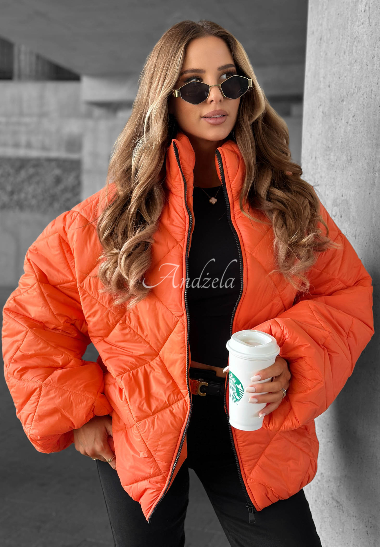Krátka prešívaná bunda oversize Fall Favorites oranžová