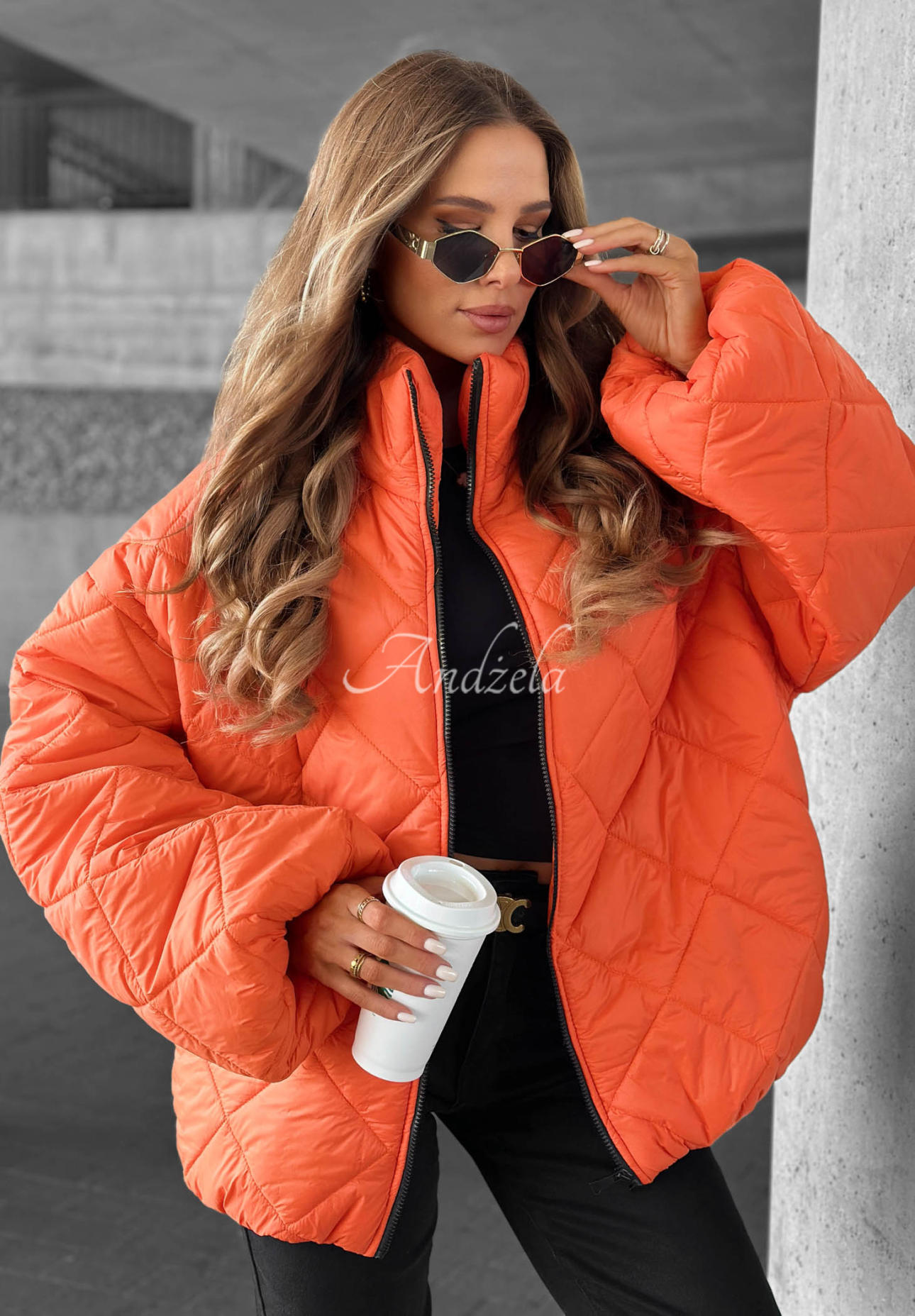 Krátka prešívaná bunda oversize Fall Favorites oranžová