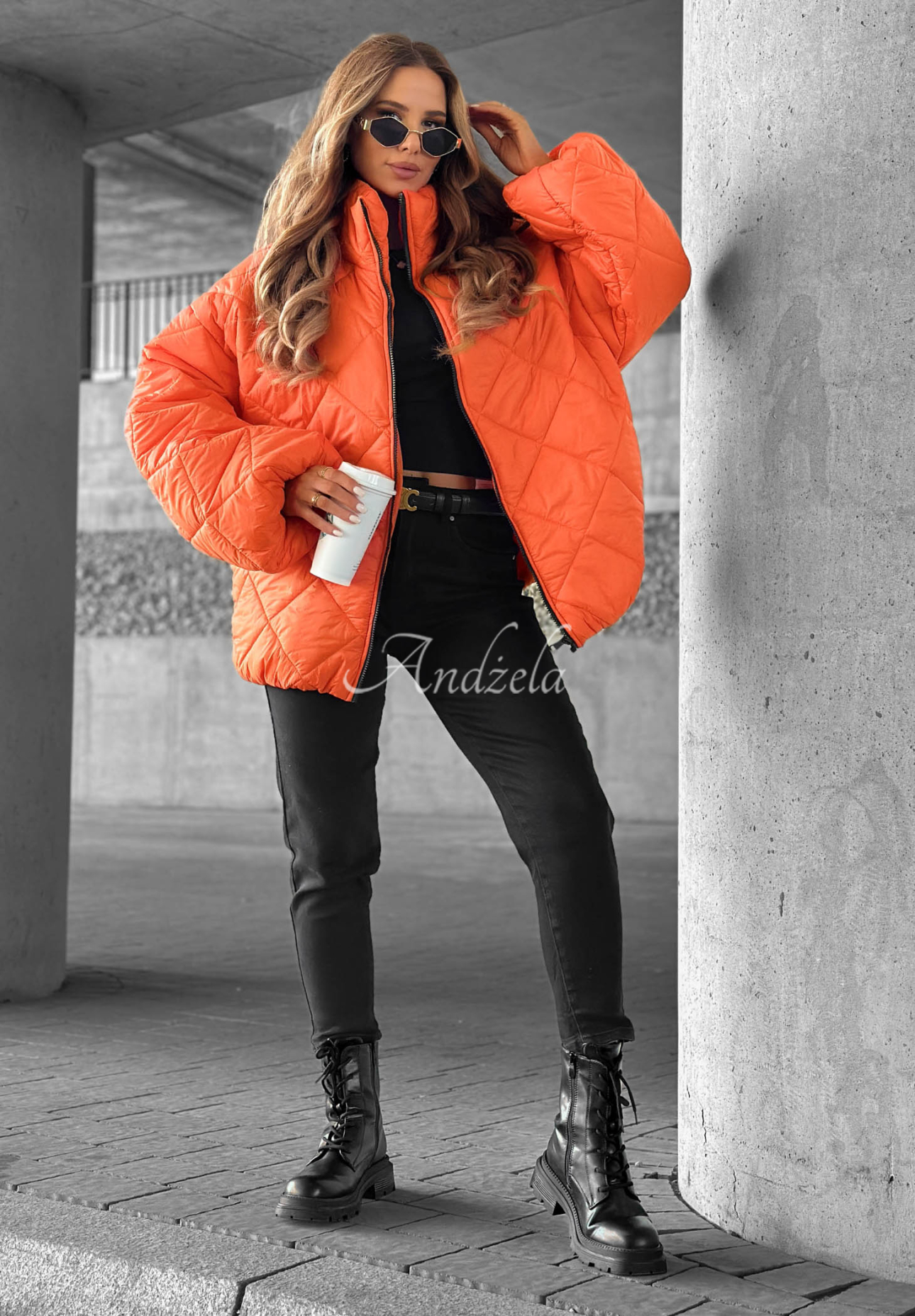 Krátka prešívaná bunda oversize Fall Favorites oranžová
