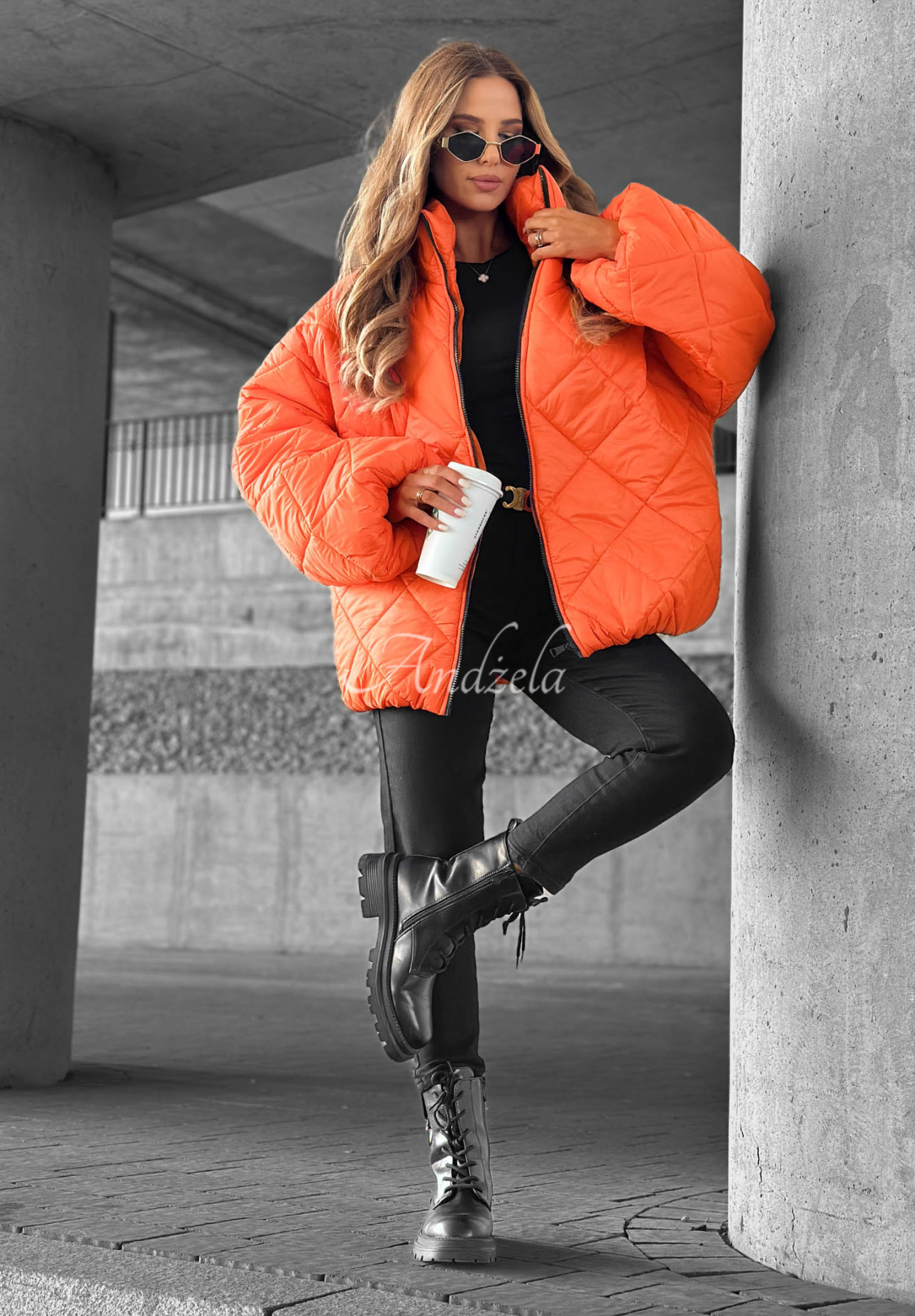 Krátka prešívaná bunda oversize Fall Favorites oranžová