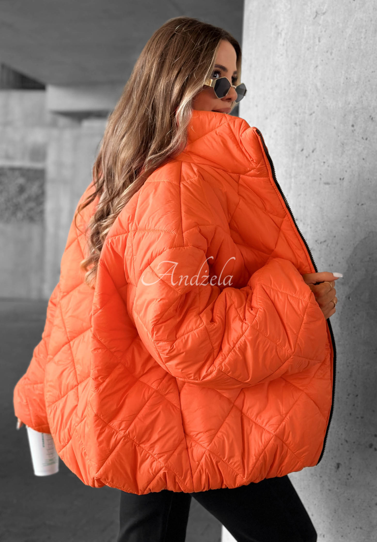 Krátka prešívaná bunda oversize Fall Favorites oranžová