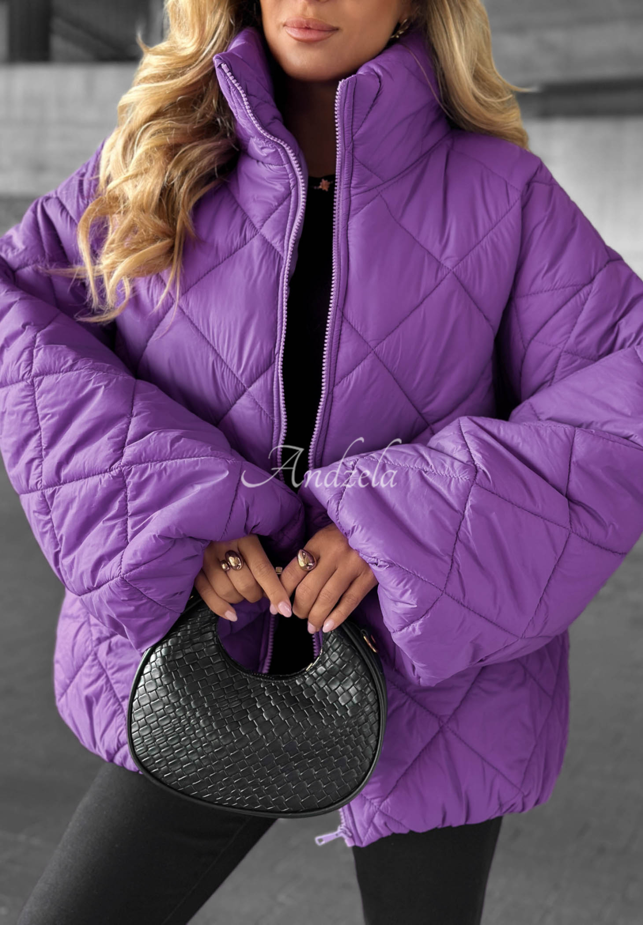 Krátka prešívaná bunda oversize Fall Favorites fialová
