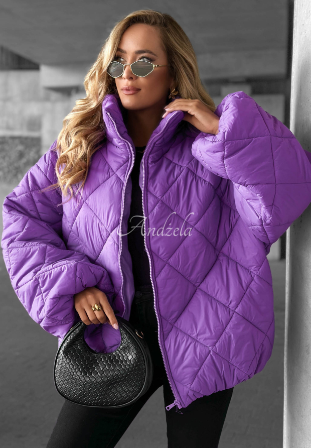 Kr&aacute;tka pre&scaron;&iacute;van&aacute; bunda oversize Fall Favorites fialov&aacute;