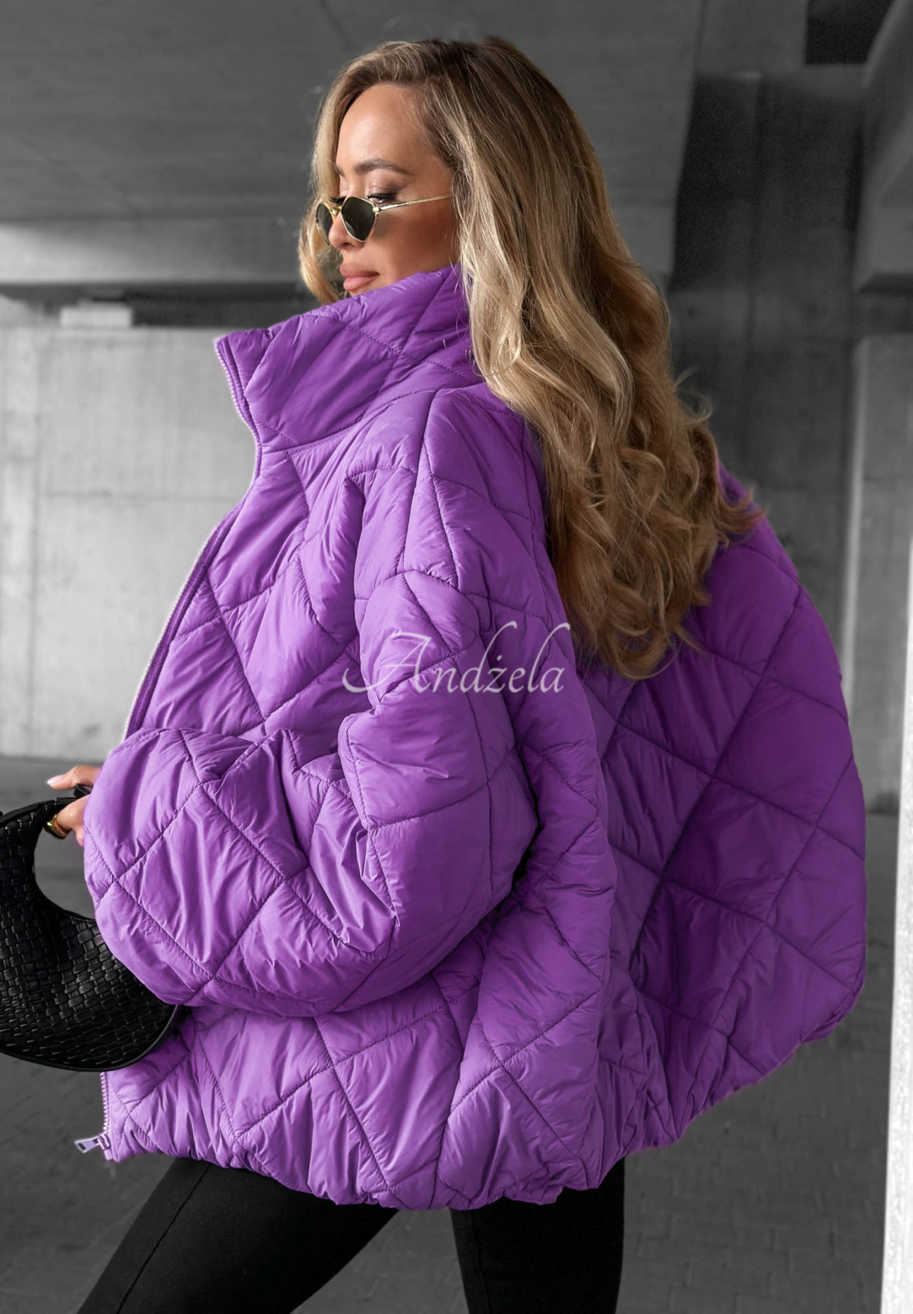 Krátka prešívaná bunda oversize Fall Favorites fialová