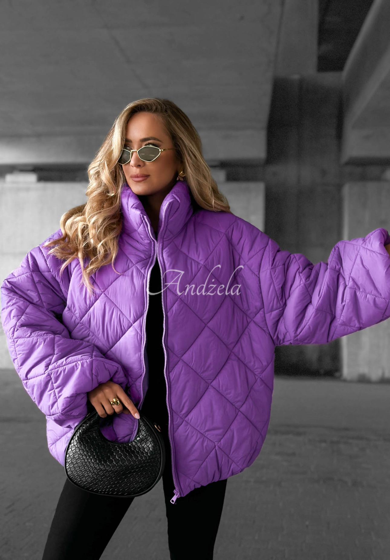 Krátka prešívaná bunda oversize Fall Favorites fialová