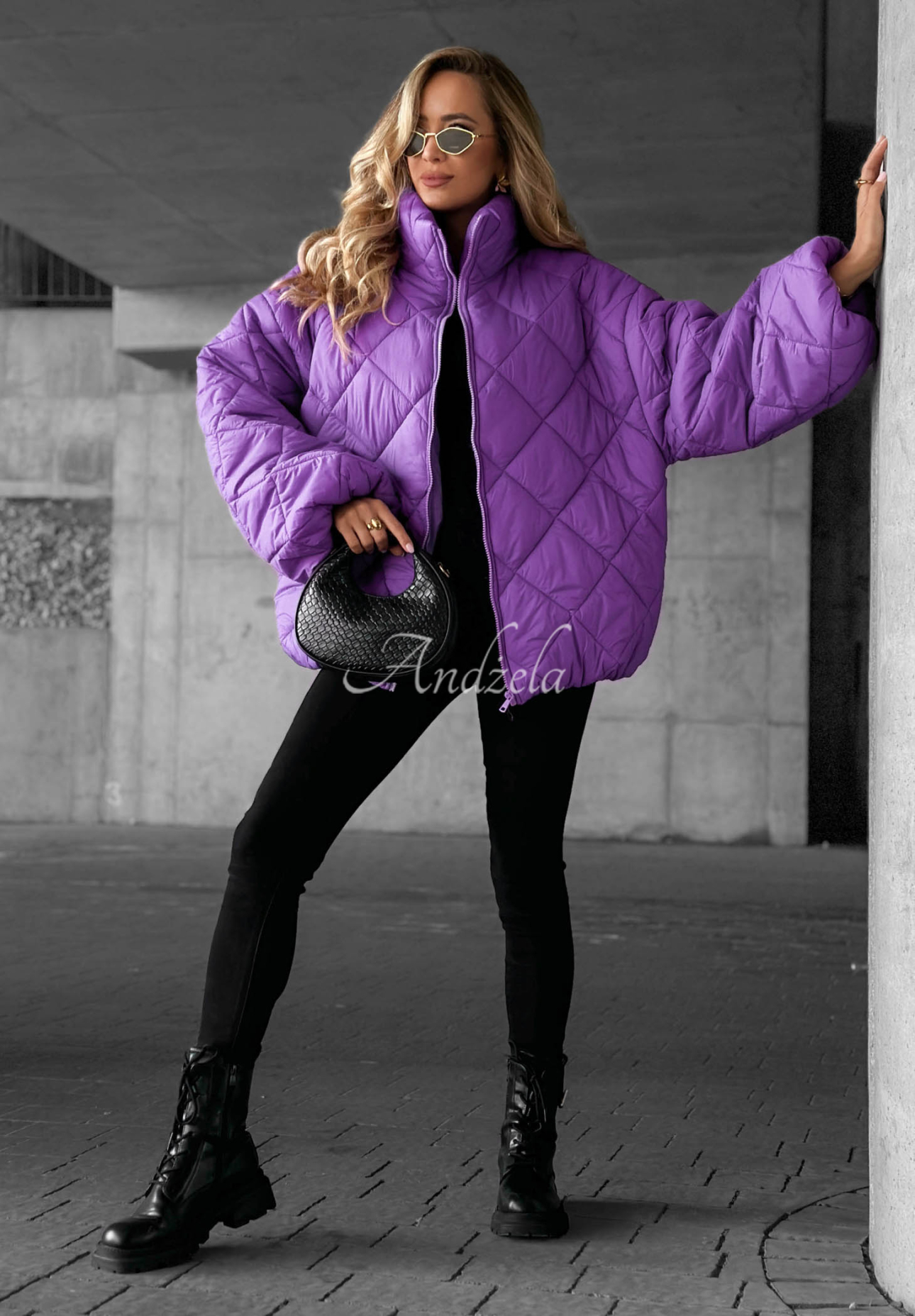 Krátka prešívaná bunda oversize Fall Favorites fialová