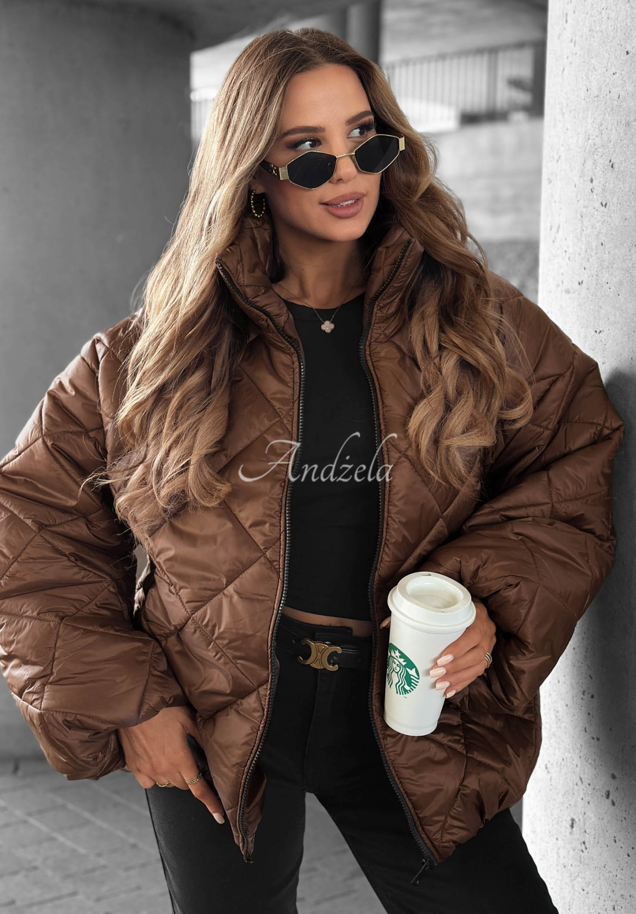 Krátka prešívaná bunda oversize Fall Favorites čokoládová
