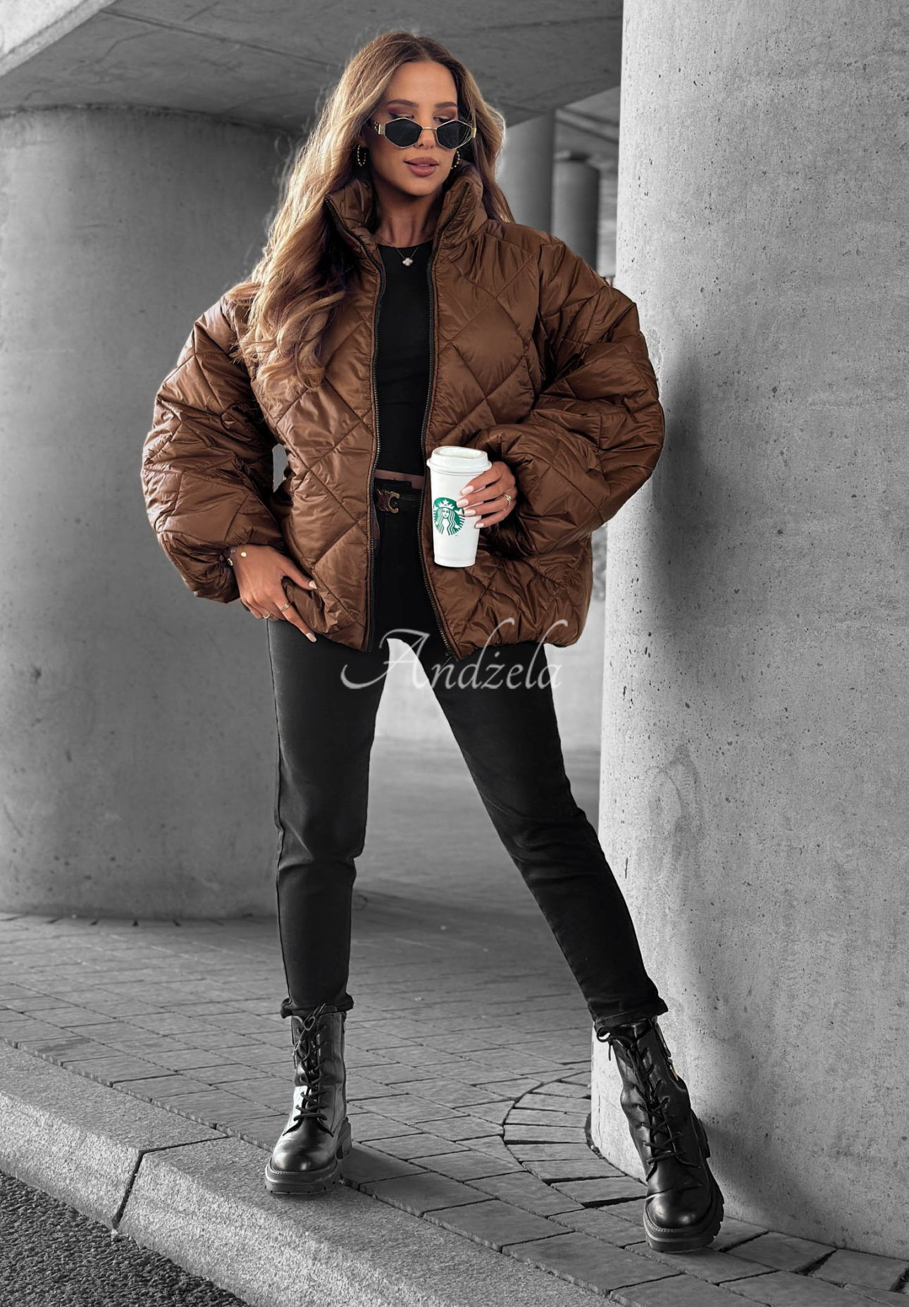 Krátka prešívaná bunda oversize Fall Favorites čokoládová