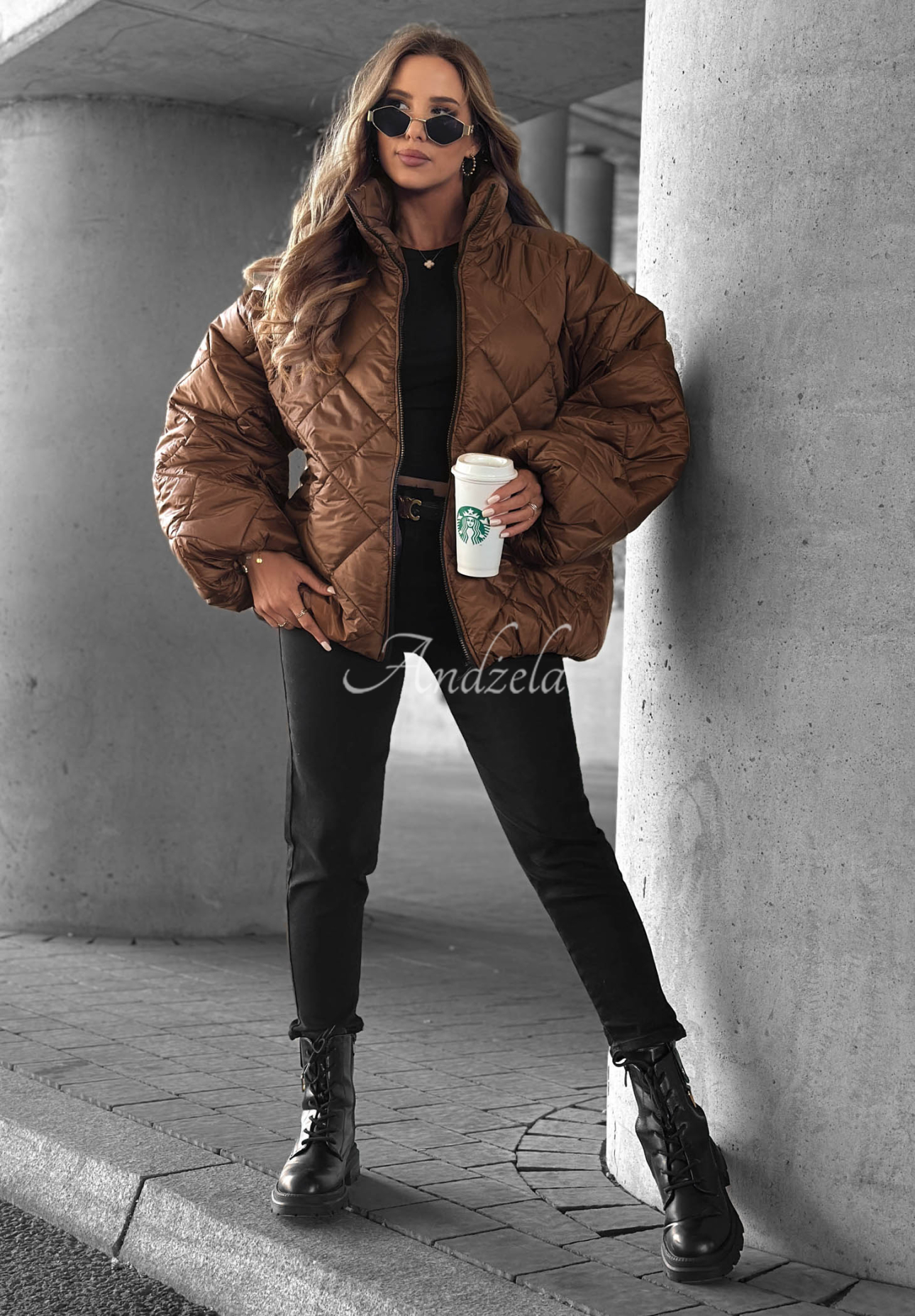 Krátka prešívaná bunda oversize Fall Favorites čokoládová