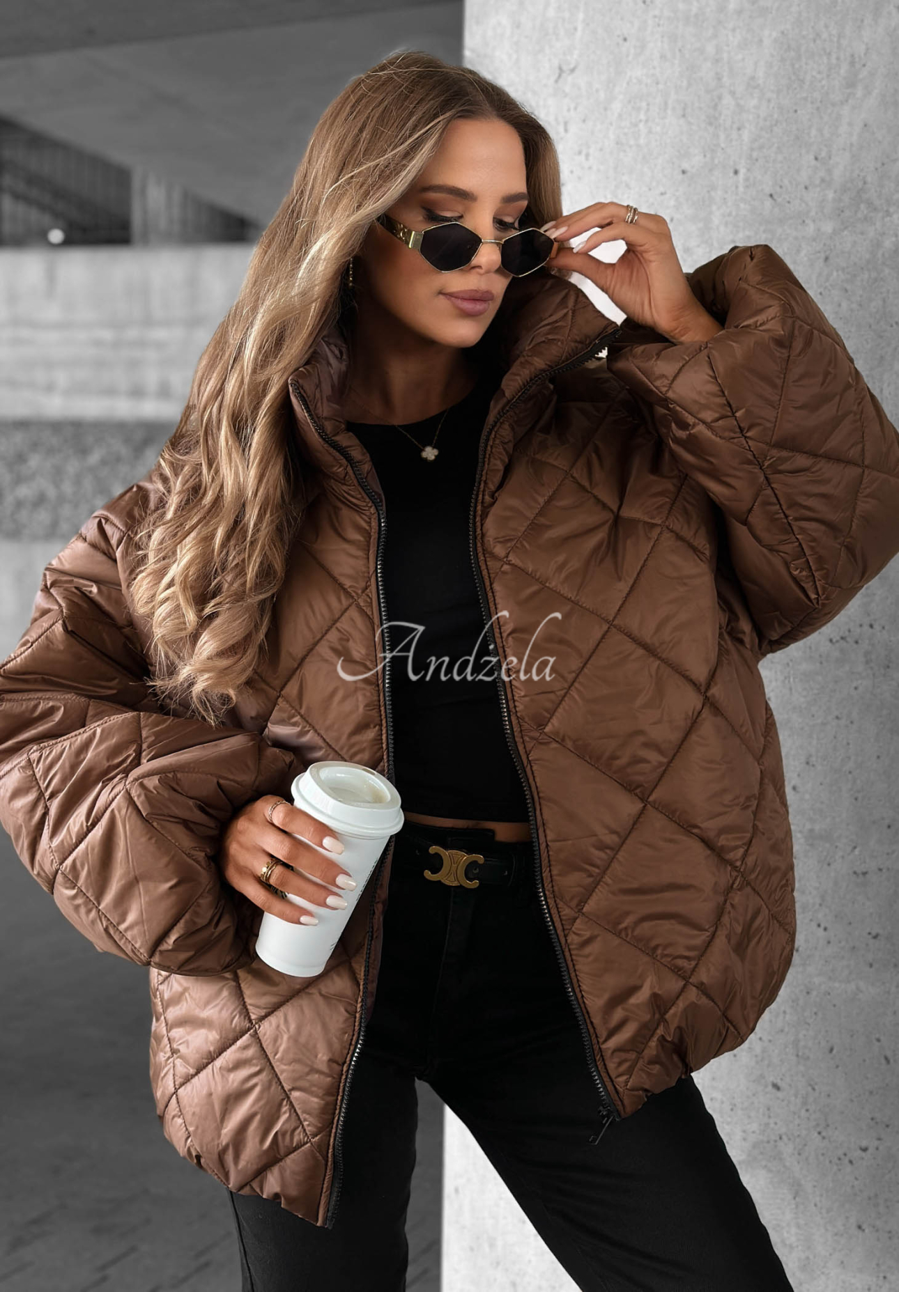 Krátka prešívaná bunda oversize Fall Favorites čokoládová