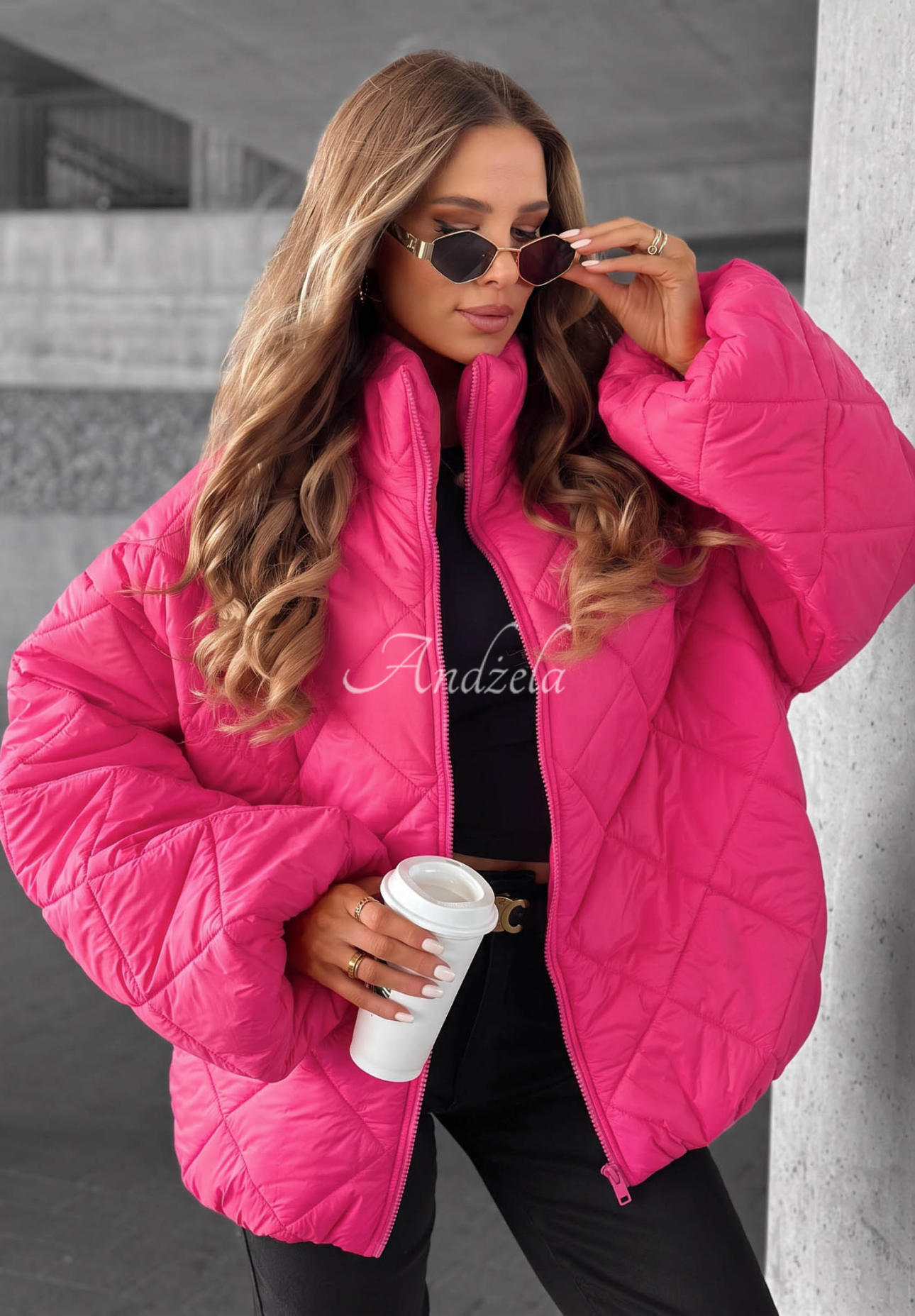Krátka prešívaná bunda oversize Fall Favorites ružová
