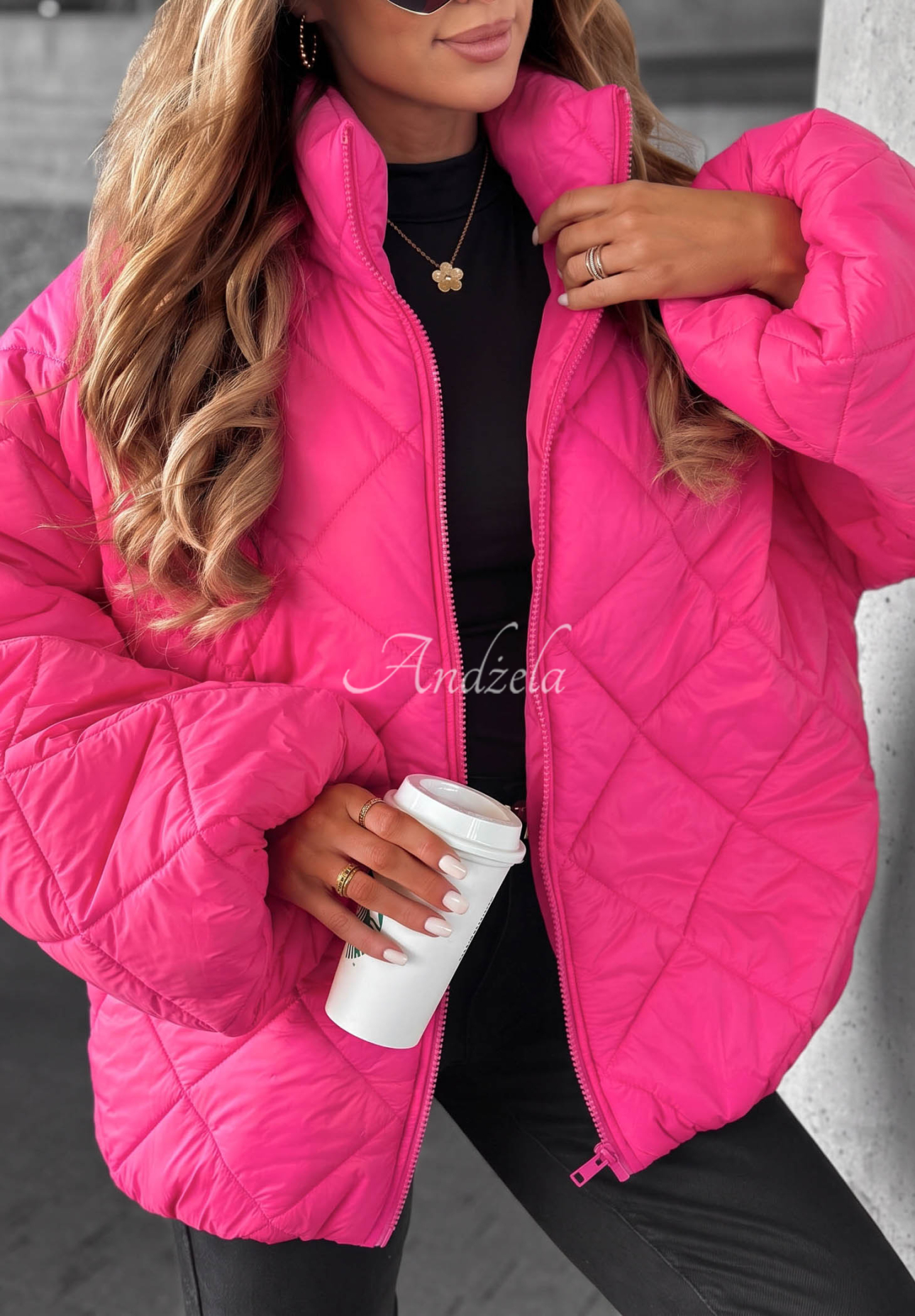 Krátka prešívaná bunda oversize Fall Favorites ružová