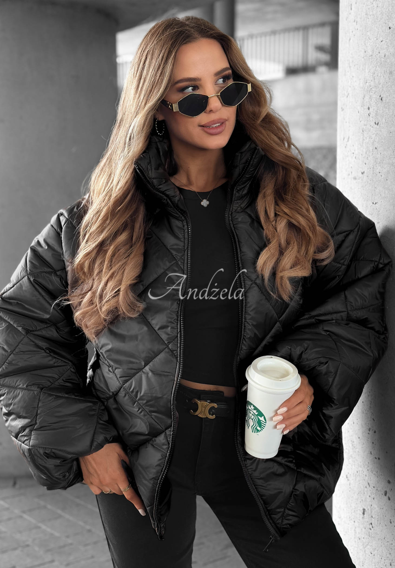 Krátka prešívaná bunda oversize Fall Favorites čierna