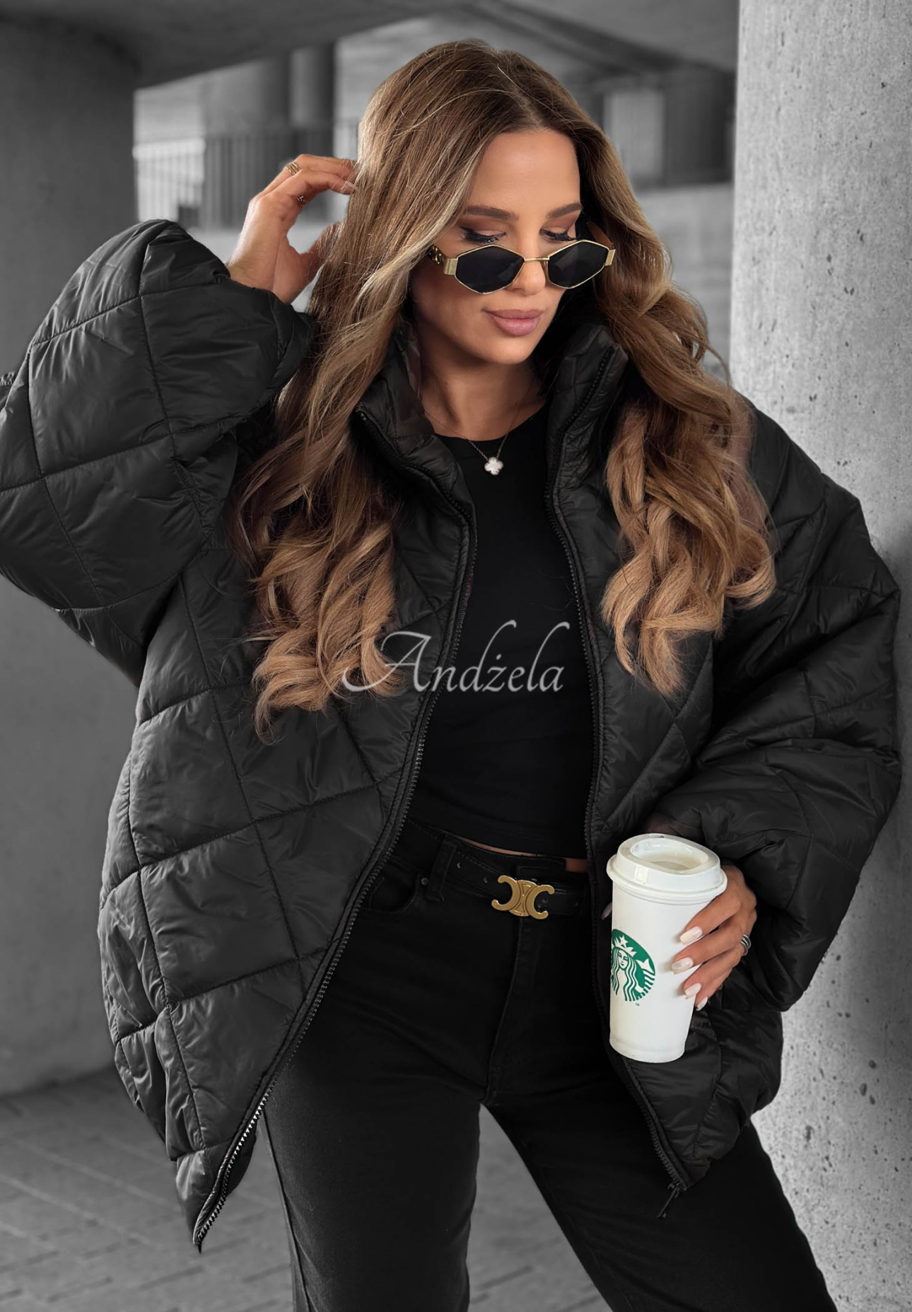 Krátka prešívaná bunda oversize Fall Favorites čierna