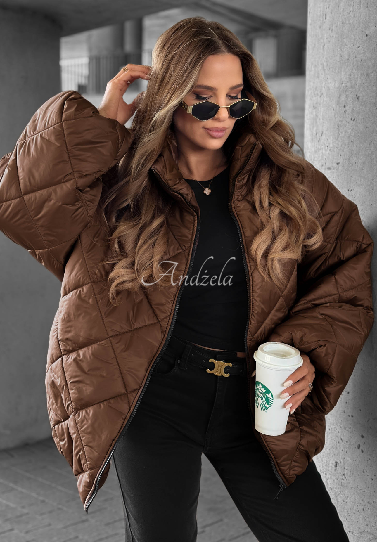 Krátka prešívaná bunda oversize Fall Favorites čokoládová