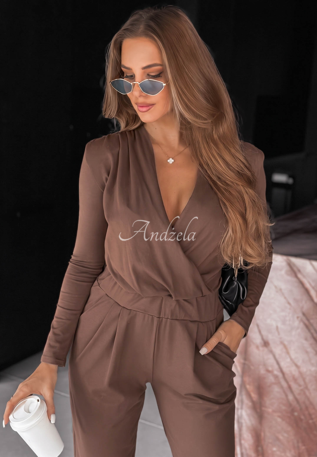 Bavlnený overal s dlhým rukávom Soft Elegance čokoládový