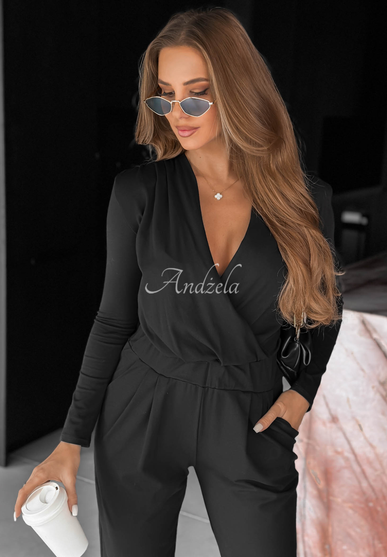 Bavlnený overal s dlhým rukávom Soft Elegance čierne