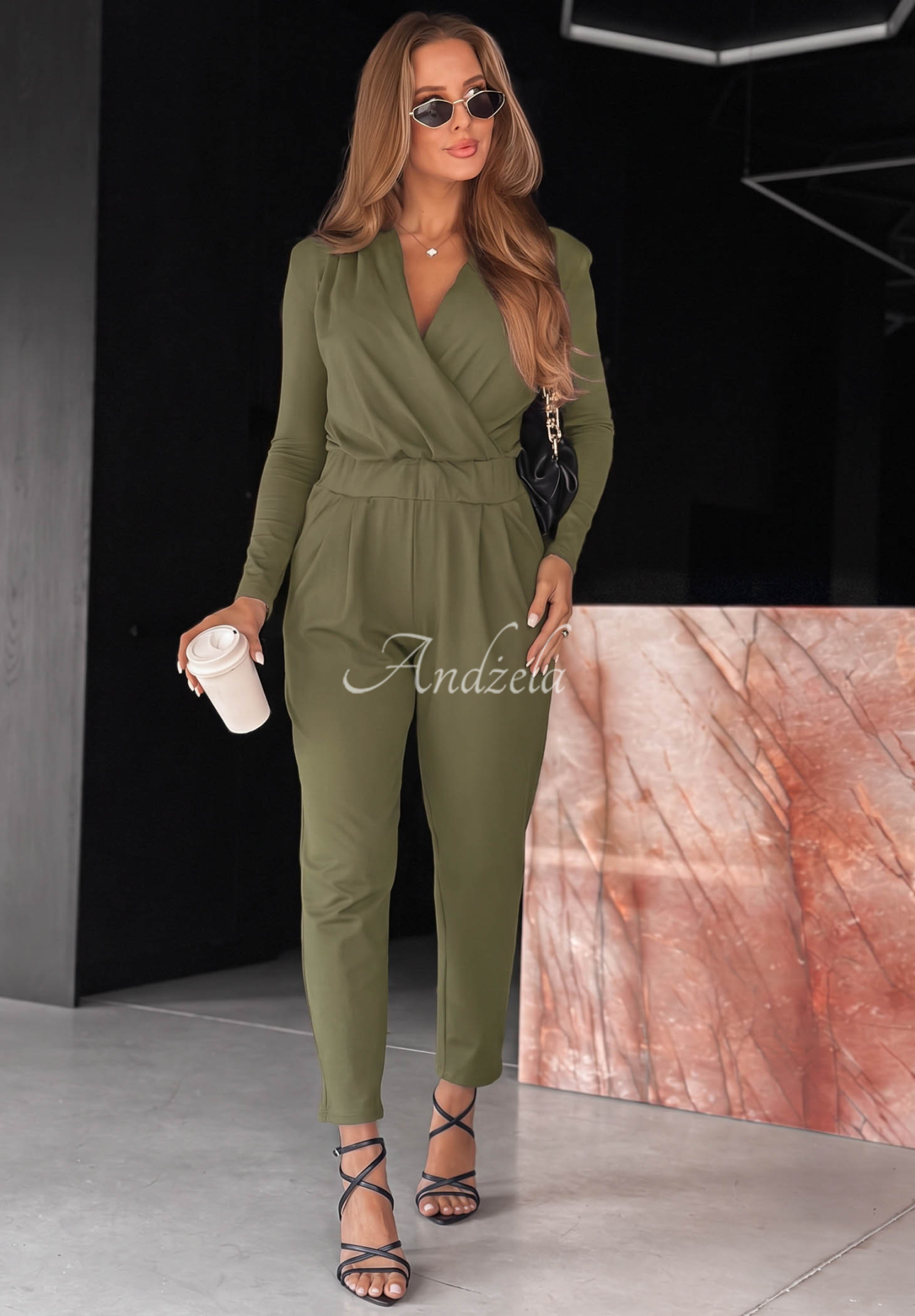 Bavlnený overal s dlhým rukávom Soft Elegance olivový