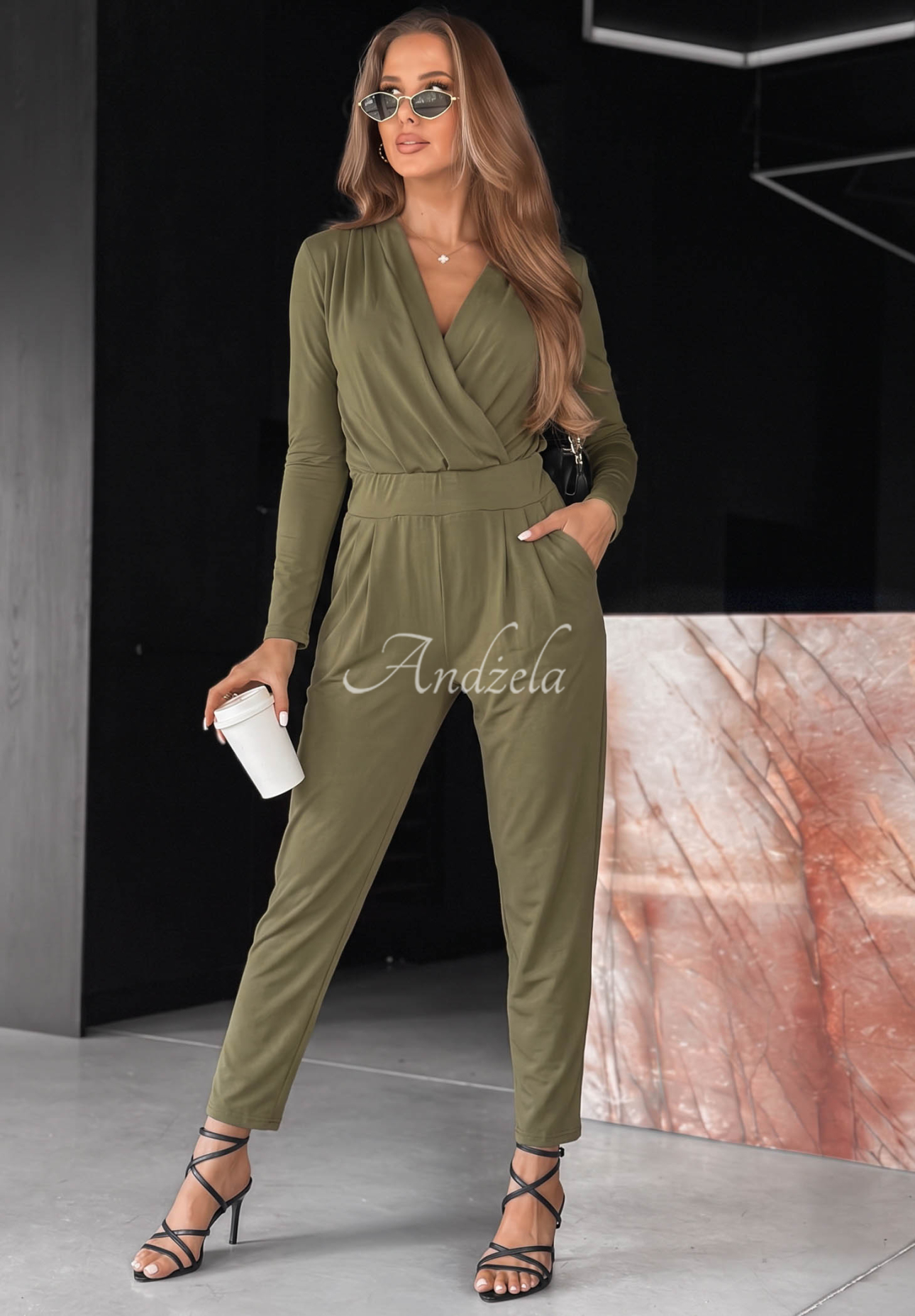 Bavlnený overal s dlhým rukávom Soft Elegance olivový