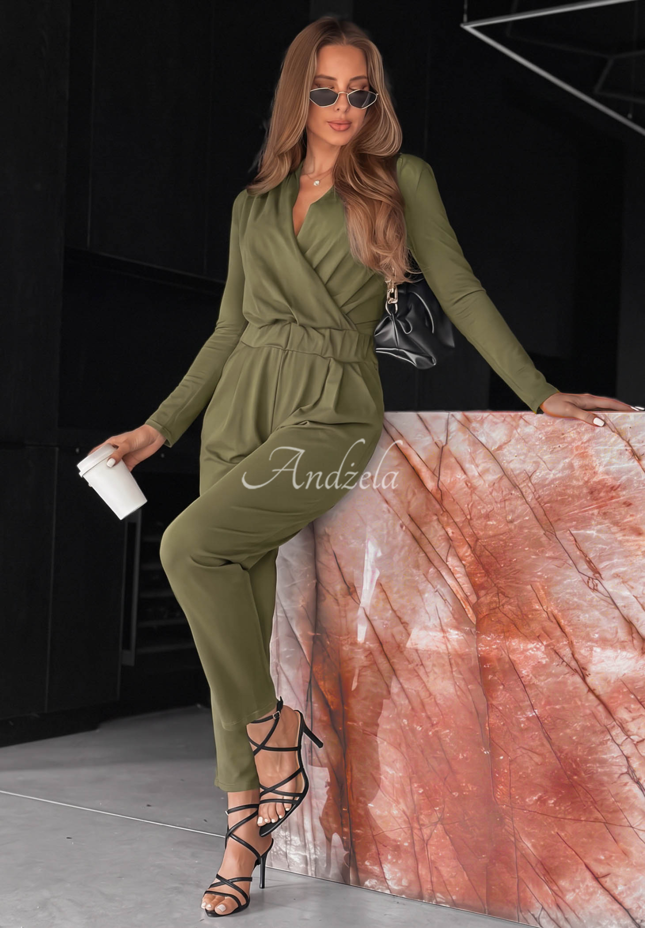 Bavlnený overal s dlhým rukávom Soft Elegance olivový
