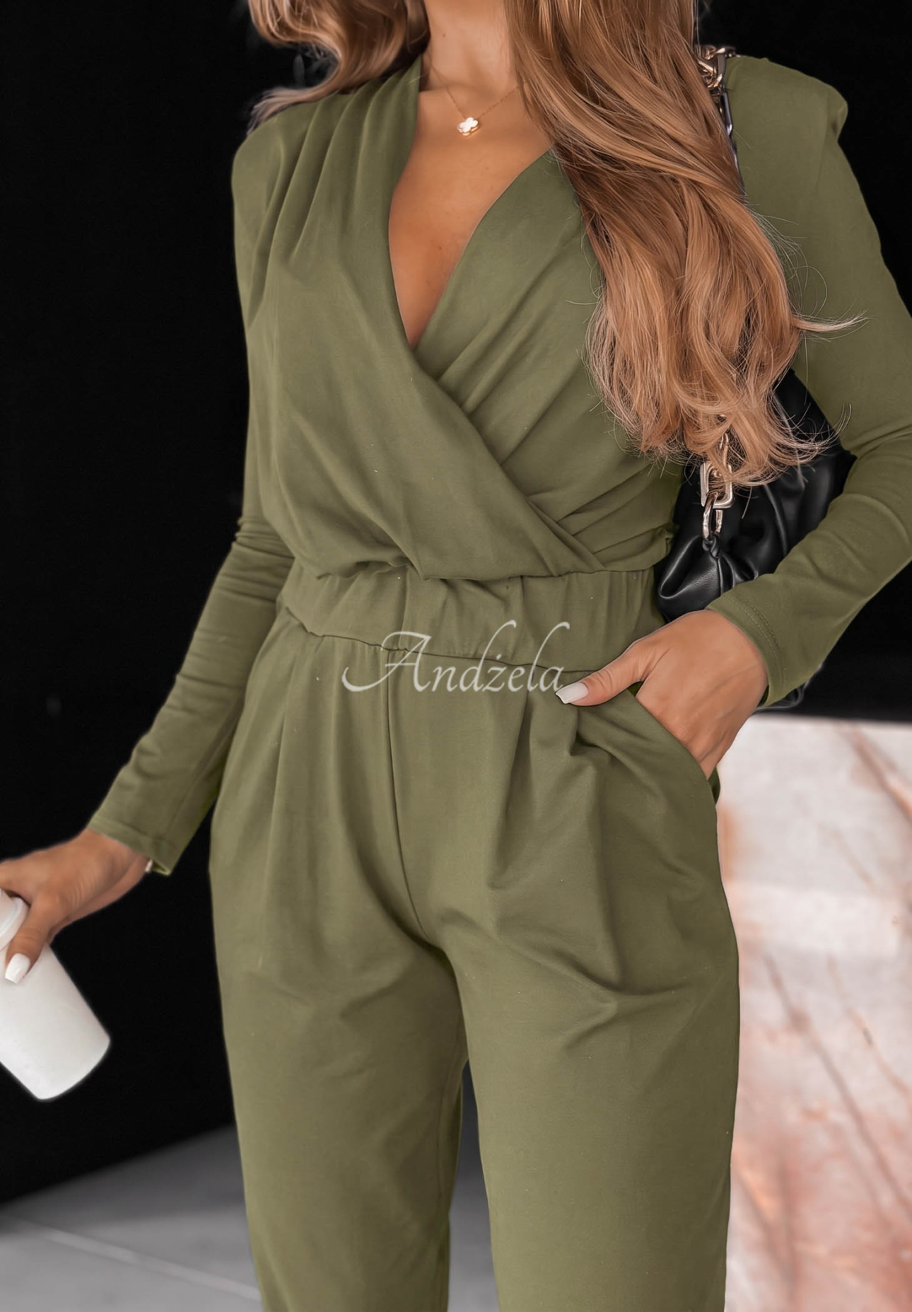 Bavlnený overal s dlhým rukávom Soft Elegance olivový