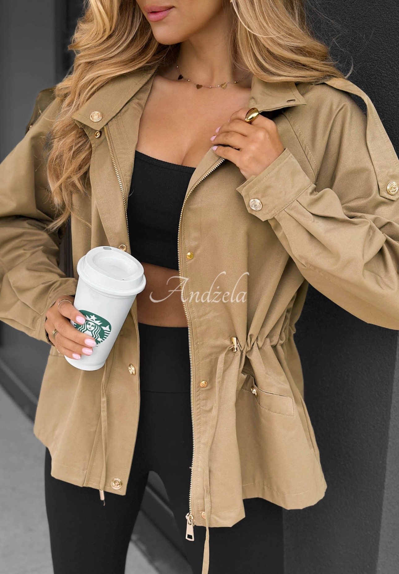 Ľahká bunda parka s kapucňou Street Glow béžová