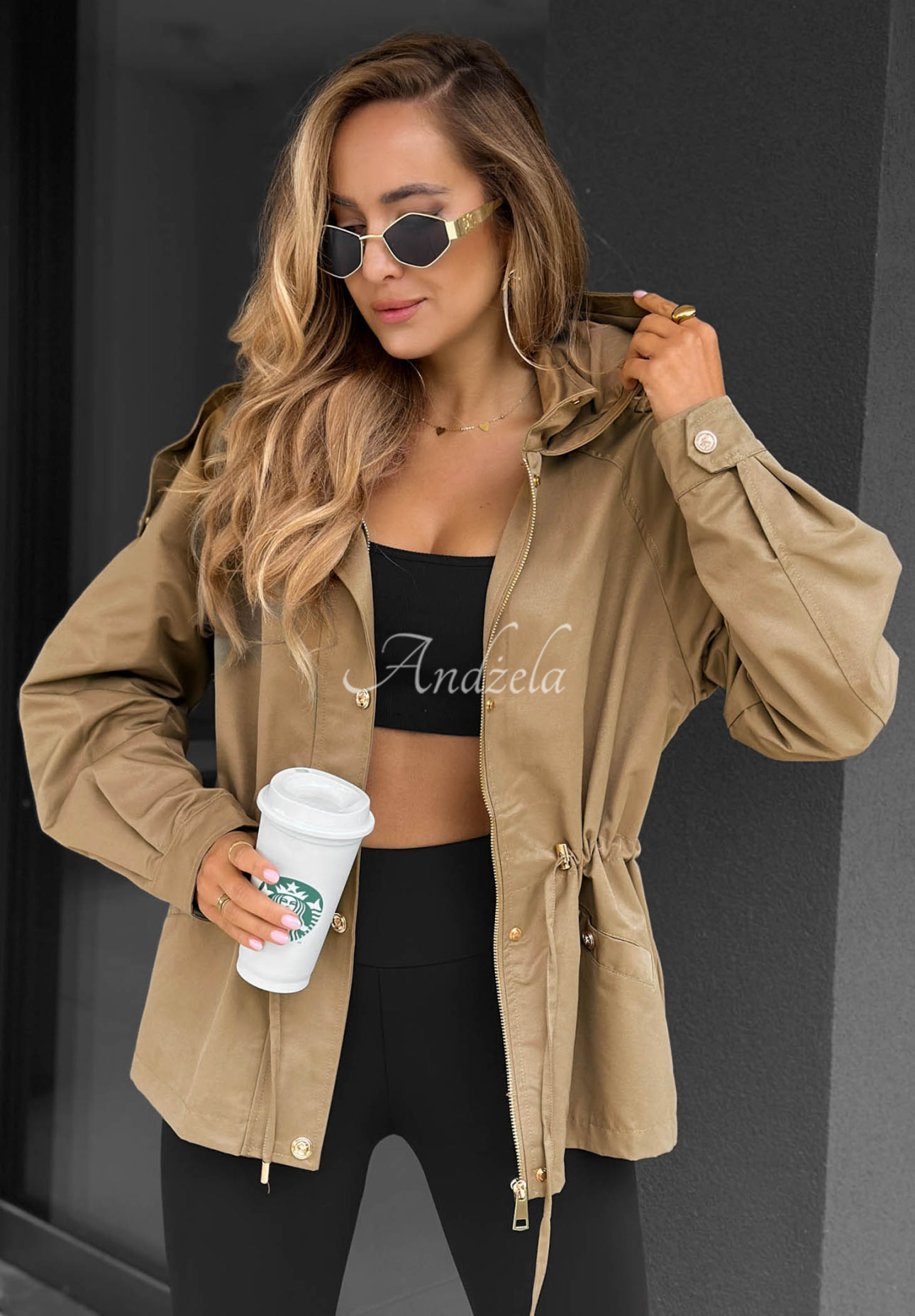 Ľahká bunda parka s kapucňou Street Glow béžová
