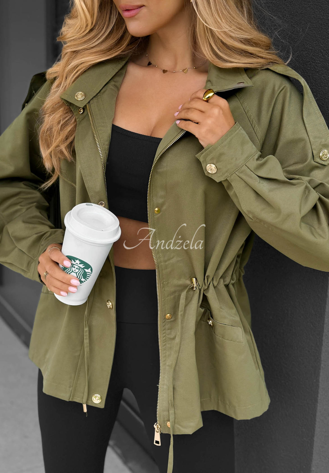 Ľahká bunda parka s kapucňou Street Glow khaki