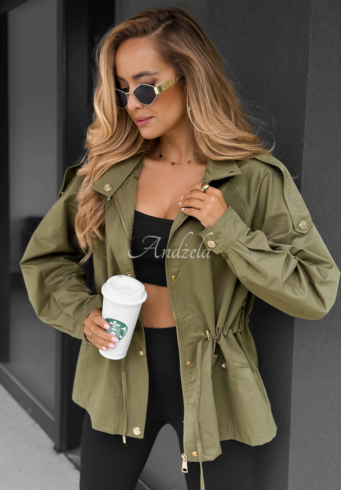 Ľahká bunda parka s kapucňou Street Glow khaki