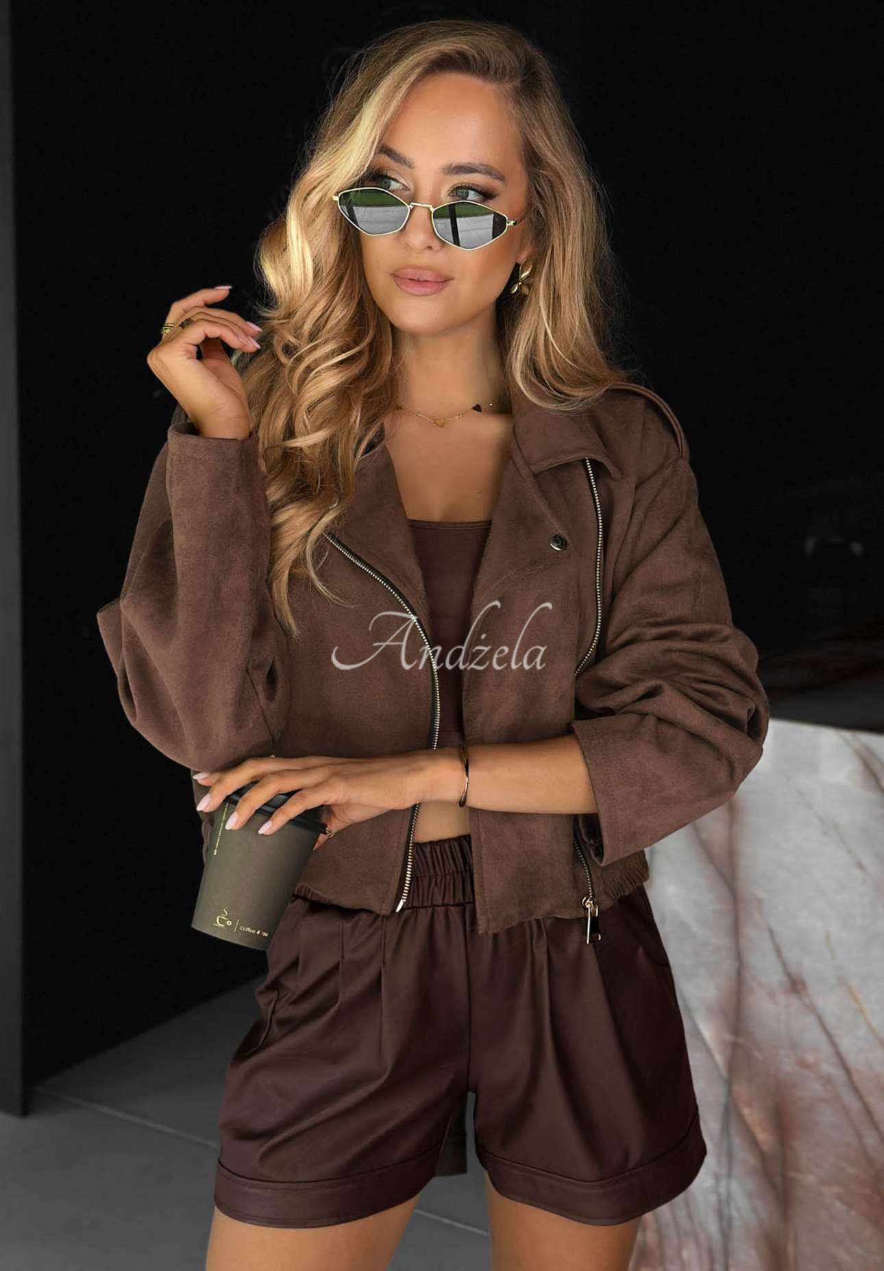 Krátka semišová bunda Kozenka Maple Story čokoládová