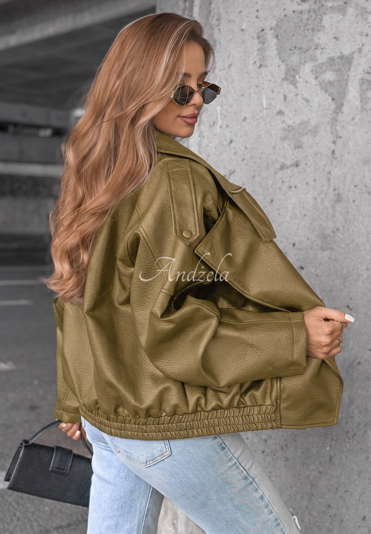 Kožená bunda s lemom Amber Mood olivová