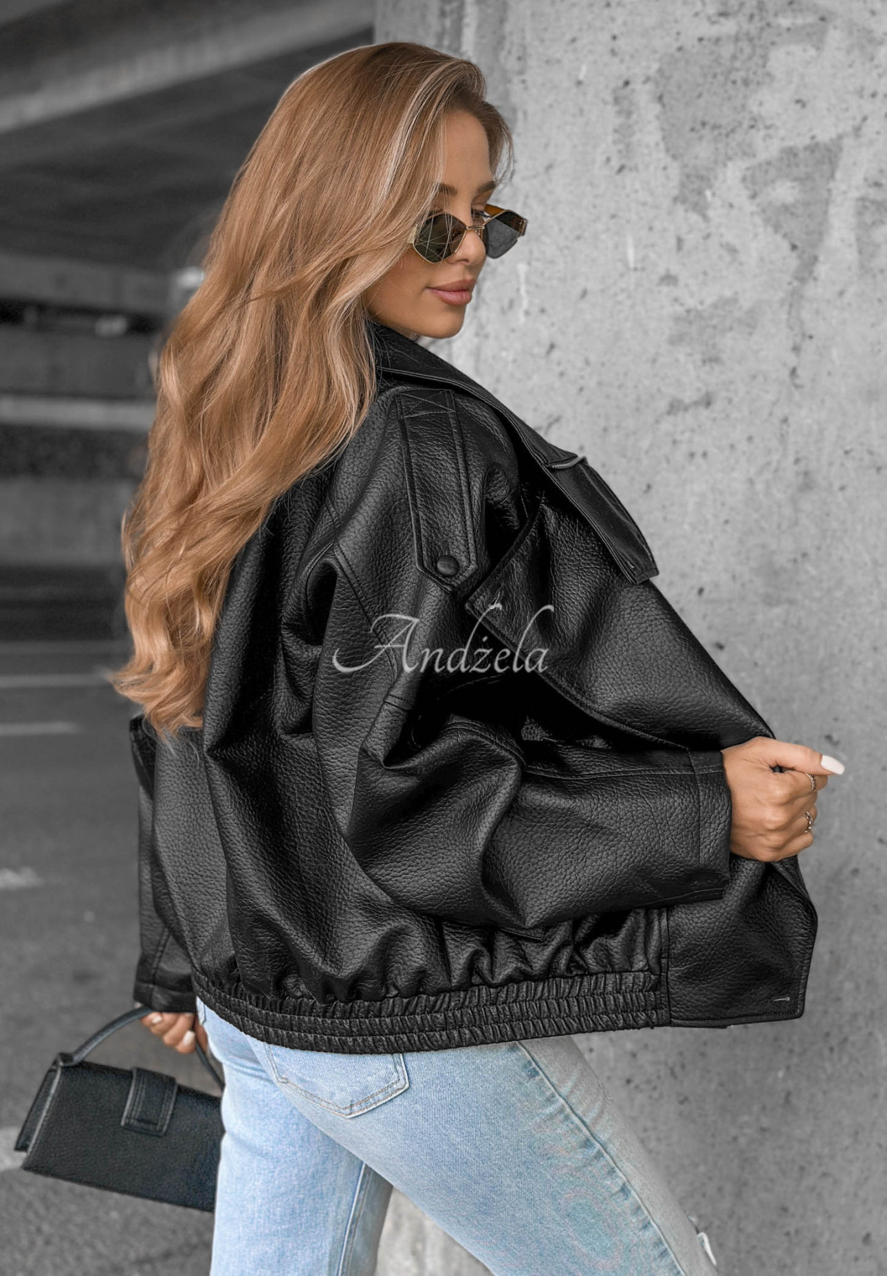 Kožená bunda s lemom Amber Mood čierna