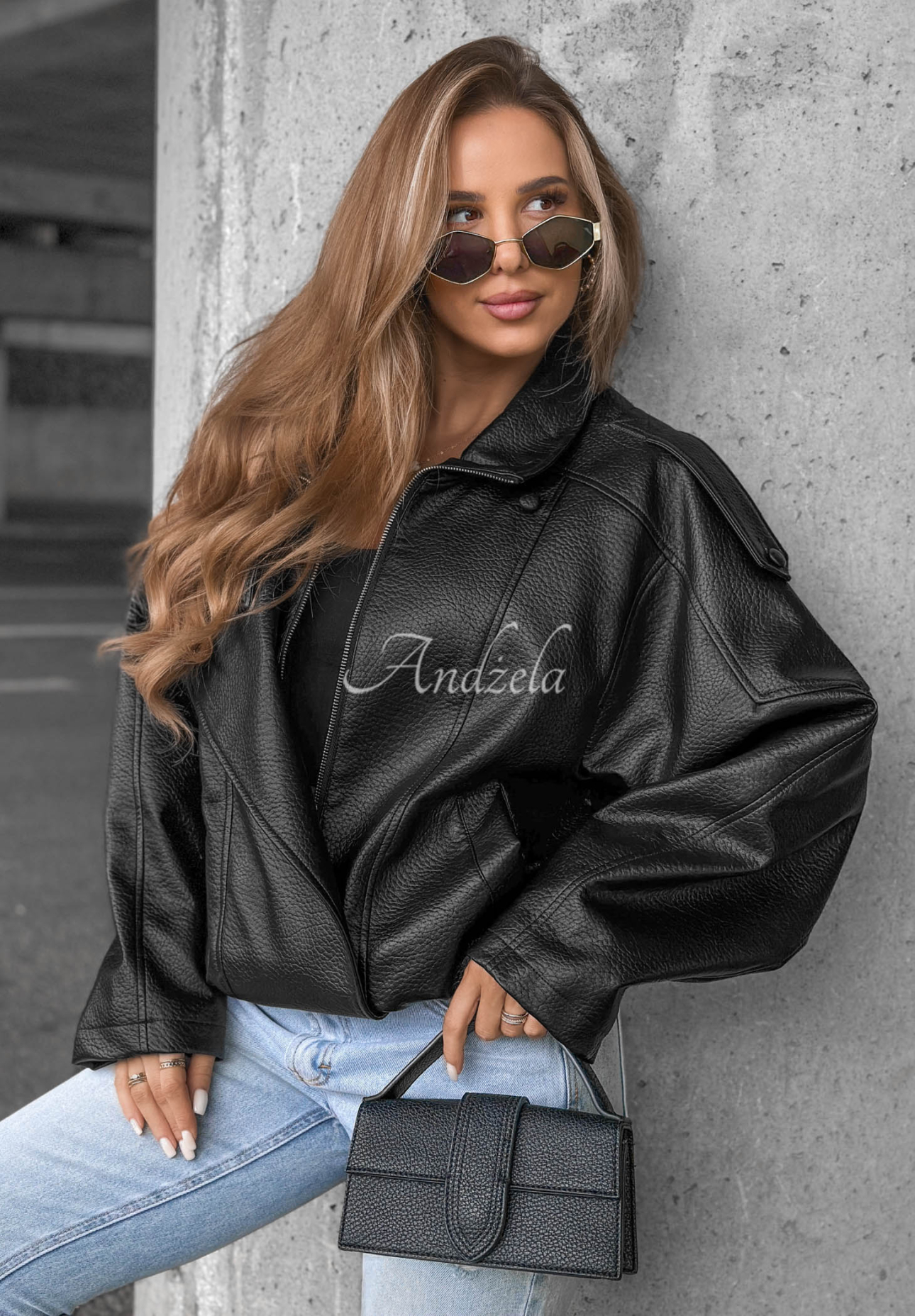 Kožená bunda s lemom Amber Mood čierna