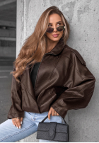 Skórzana  Bunda ze ściągaczem Amber Mood olivová