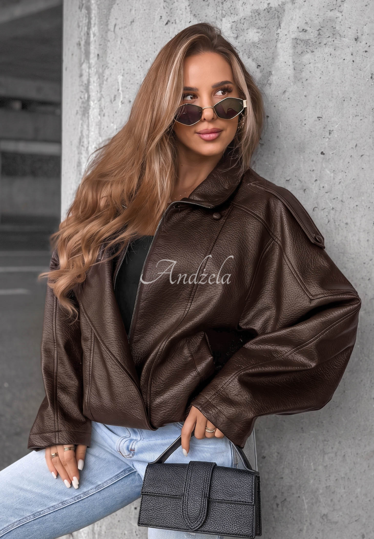Kožená bunda s lemom Amber Mood čokoládová