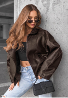 Skórzana  Bunda ze ściągaczem Amber Mood olivová