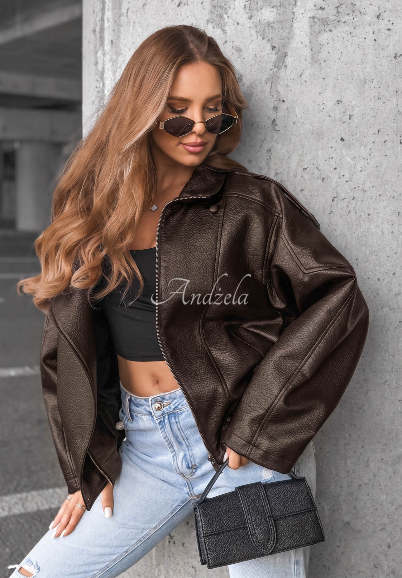 Kožená bunda s lemom Amber Mood čokoládová