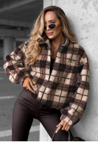 Krátka Bunda baranek sherpa w kratę Teddy Jacket čokoládová