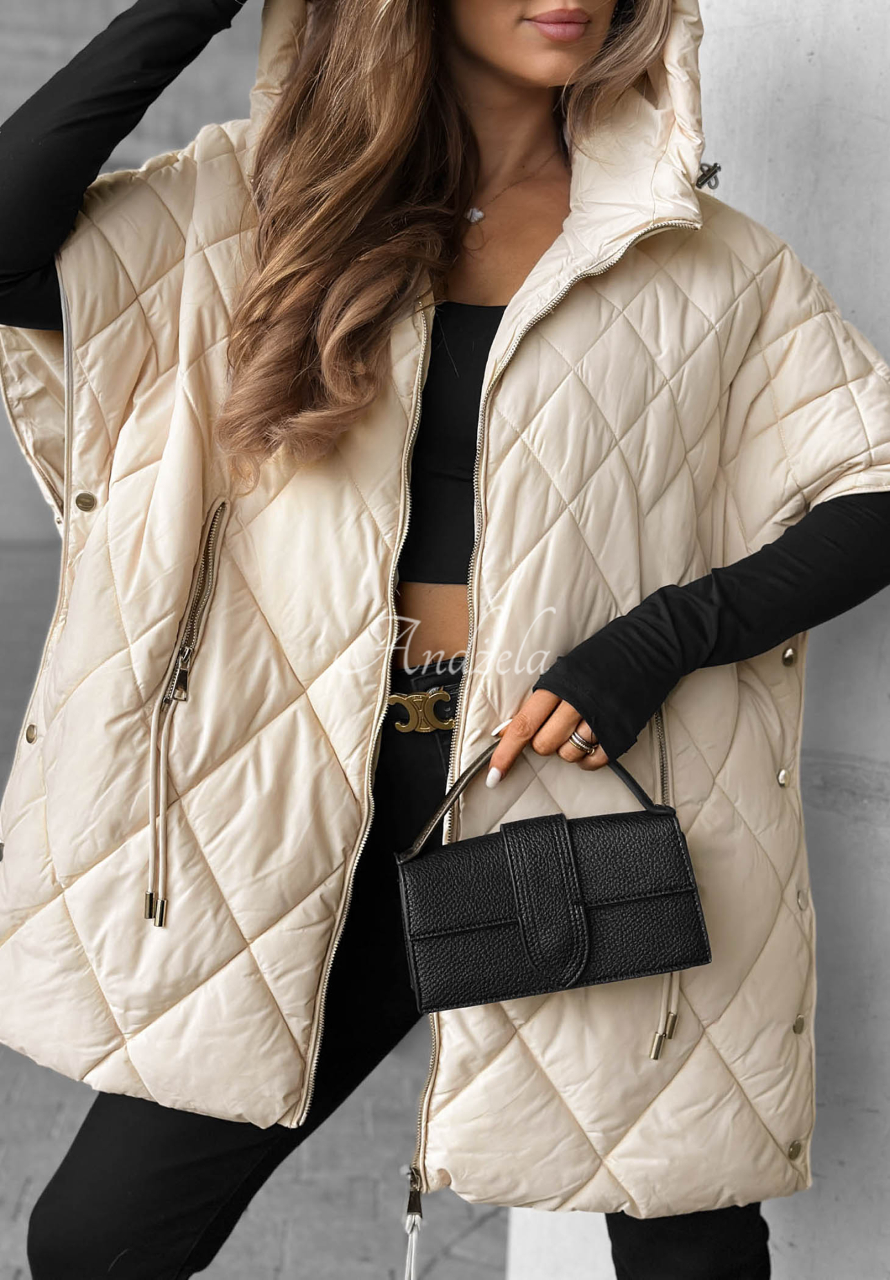 Prešívaná vesta oversize Daily Comfort svetlo béžový