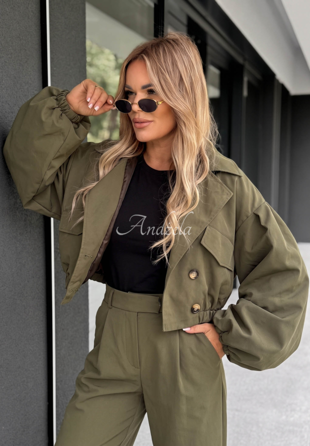 Kr&aacute;tky dvojradov&yacute; kab&aacute;t oversize Italian Winds khaki