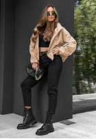 Krátka Bunda bomberka s kapucňou Street Chic béžová