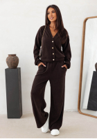 Rebrovaný Súprava Sveter i Nohavice wide leg Simple Escape čokoládový