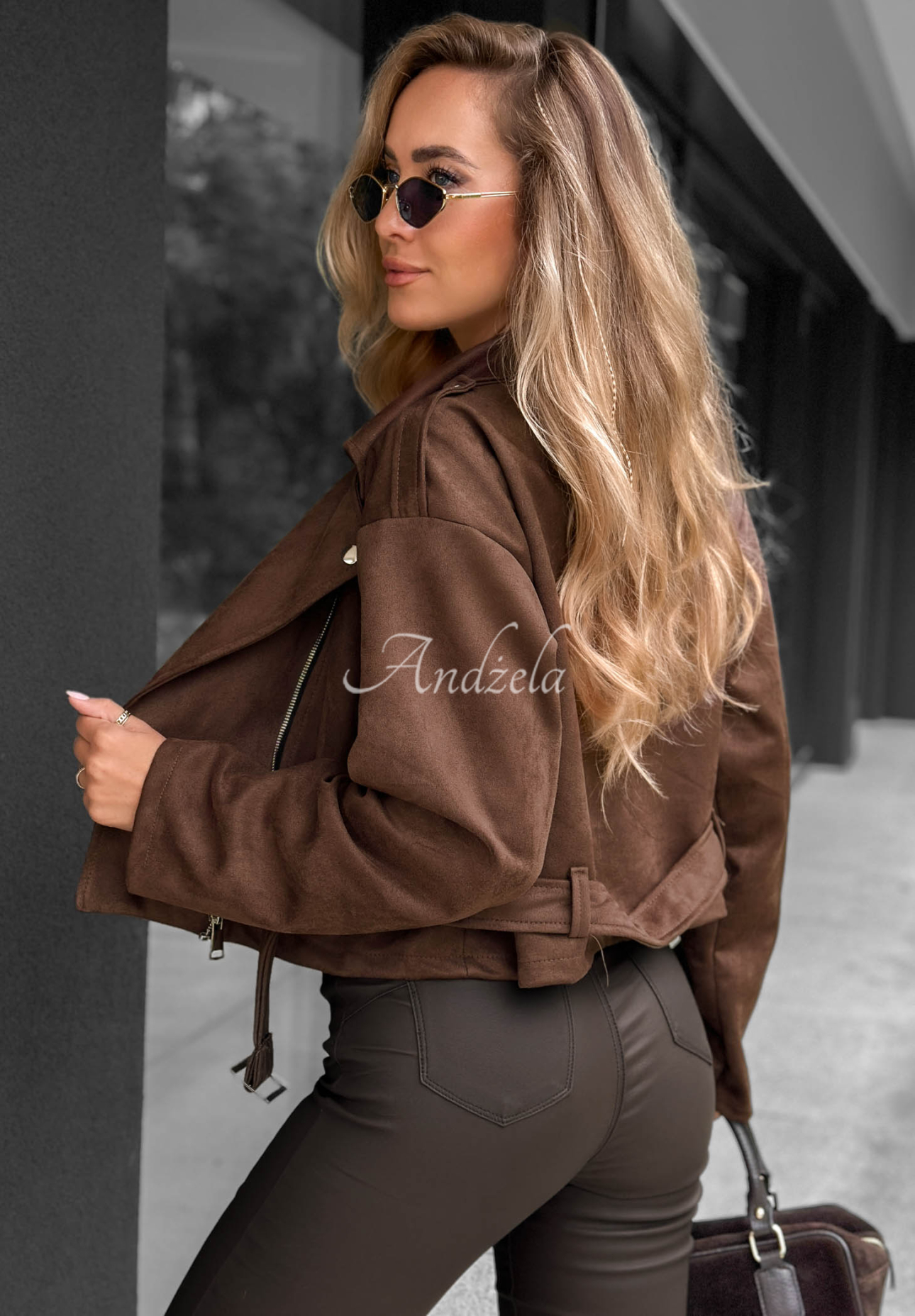 Krátka semišová bunda Kozenka Daily Flow čokoládová