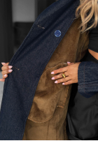 Dlhý džínsový Kabát trencz z paskiem Autumn Outfits ciemnogranatowy