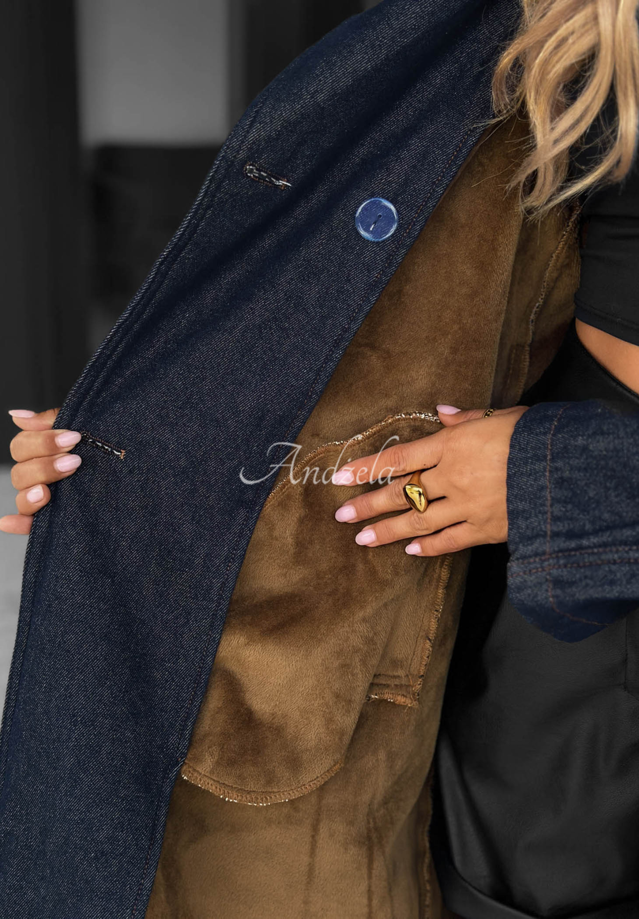 Dlhý džínsový trenčkot s opaskom Autumn Outfits tmavomodrý