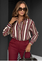 Košeľa w paski Velvet Dream burgundowo-čokoládová
