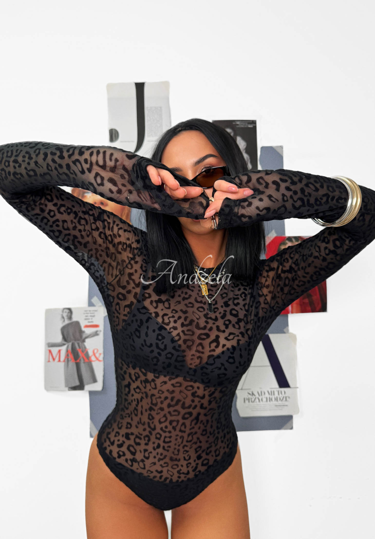 Sieťované body s leopardím vzorom La Milla Wild Couture čierne