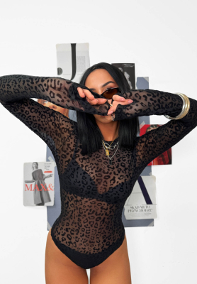 Sieťované body s leopardím vzorom La Milla Wild Couture čierne