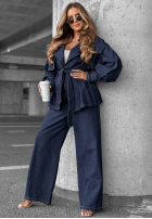 džínsový Súprava krótki trencz i Nohavice wide leg Autumn Edit tmavomodrý